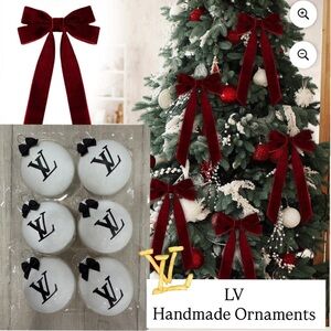 Handmade Louis Vuitton Black Logo on White Ornaments set of 6